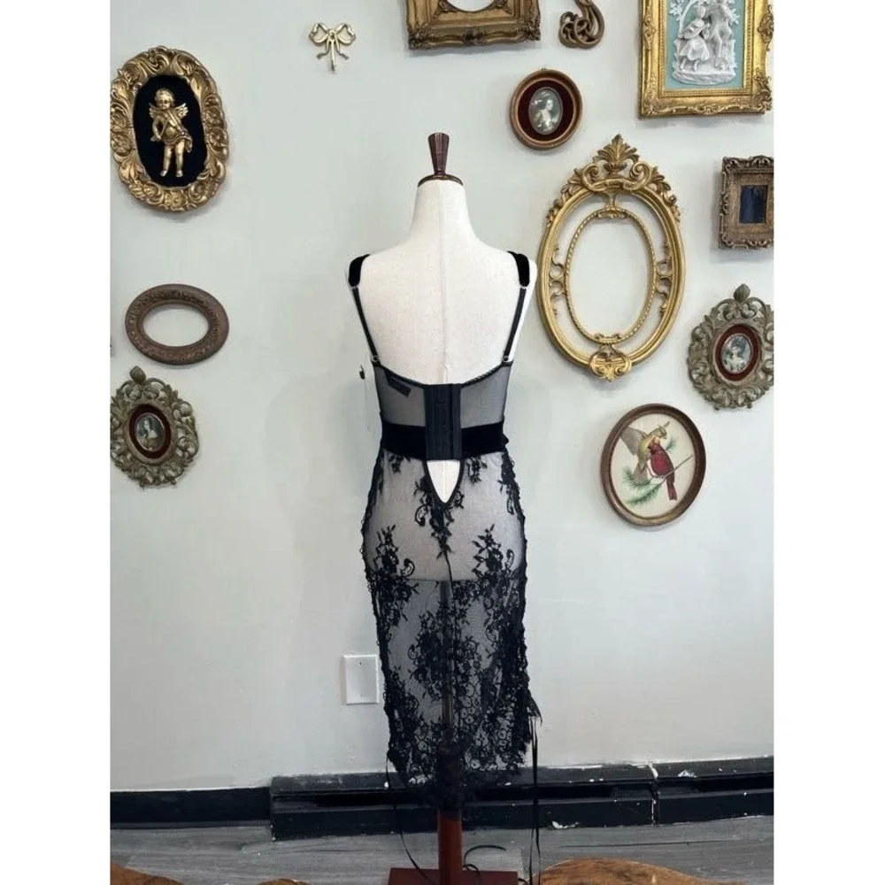 Dreamgirl Black Eyelash Lace Slip Chemise Size M - Picture 8 of 9